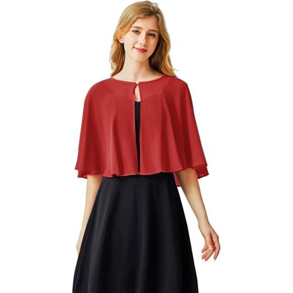 Chiffon Capelets Cape Soft Shrug Shawl A .Style1-red - Picture 1 of 6
